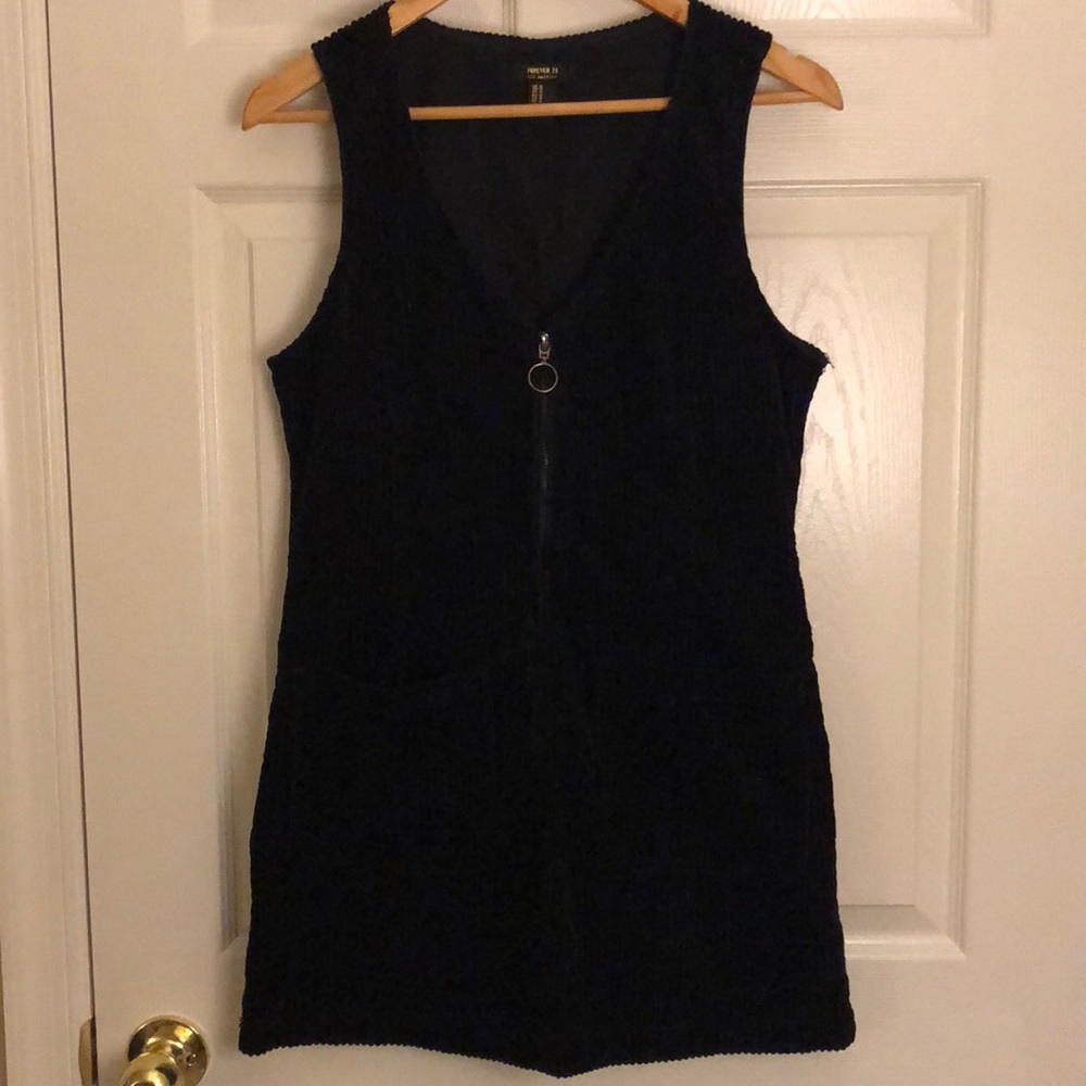 Black corduroy zip up mini